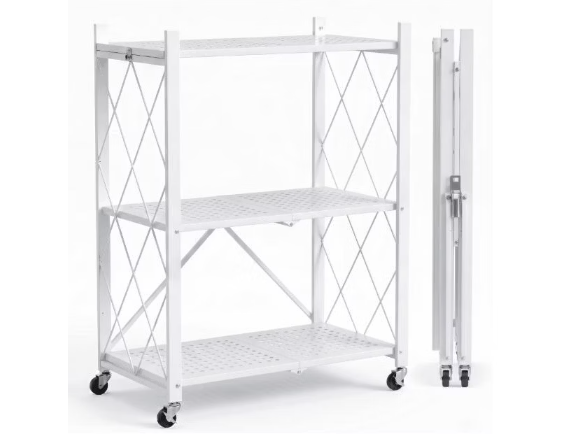 J&V Textiles Foldable 3-Tier Matte Metal Cart