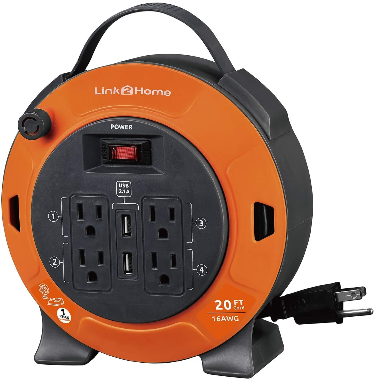 Link2Home 20' Extension Cord Reel with USB - Gallery 9