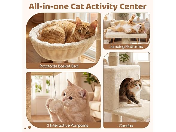 DORTALA Multi-Level Cat Tree, 65" Tall Cat Tower Beige