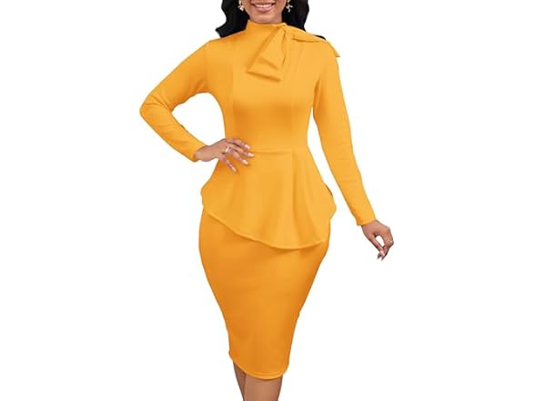 WanMem Women (L) Formal Bodycon Peplum Party Dress