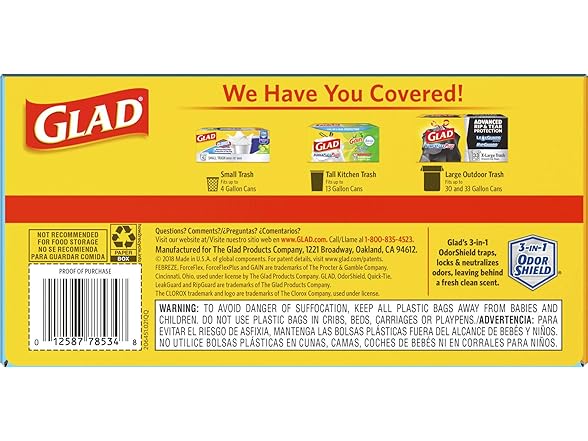 Glad OdorShield Trash Bag, White, 80 Count