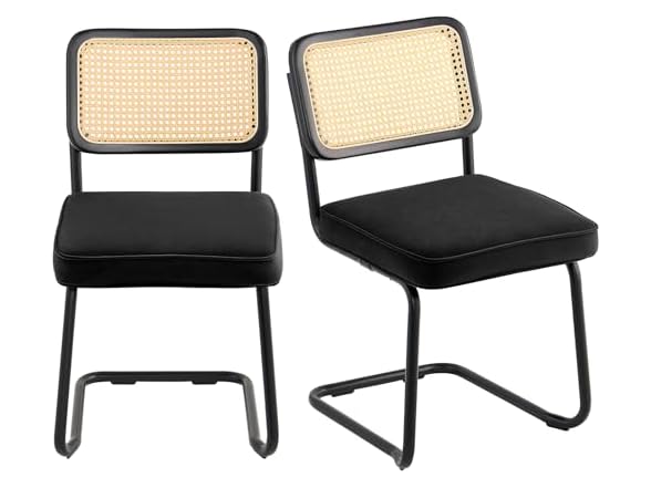 Rattan Dining Chairs Set of 2, Mid Century