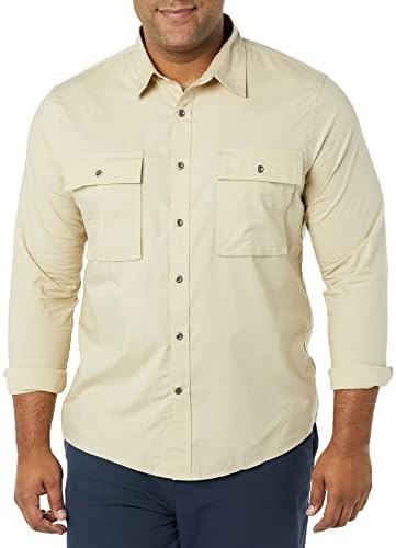 Amazon Essentials Men's Slim-Fit Long-Sleeve Two-Pocket Utility Shirt (Previously Goodthreads), Light Khaki Brown, Large
