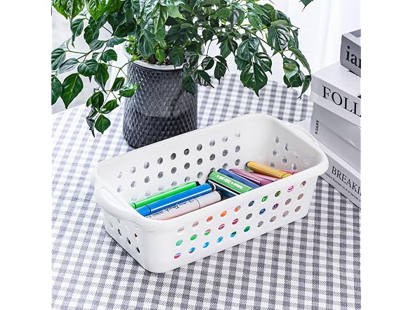 Cetomo Plastic Storage Baskets with Handle, White, 12 Pack 