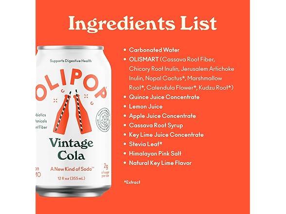 1CT OLIPOP Vintage Cola Prebiotic Soda, 12 OZ