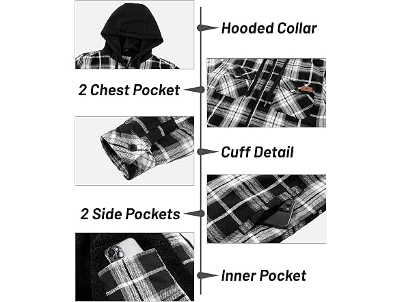 Men's Hoodie Zip Up Flannel Jacket