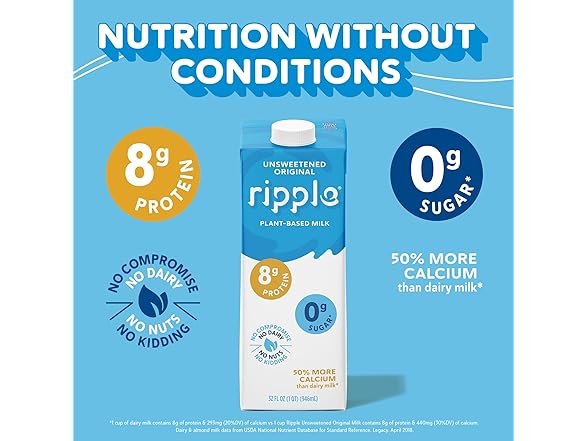 5PK Ripple Unsweetened Original Plant Based Milk | 8g