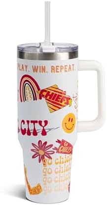 The Memory Company Official Licensed 40oz Team Spirit Stainless Steel Tumbler - Vacuum-Insulated Double-Wall Travel Cup With Handle and Straw Lid