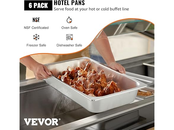 VEVOR 6 Pack Hotel Pans