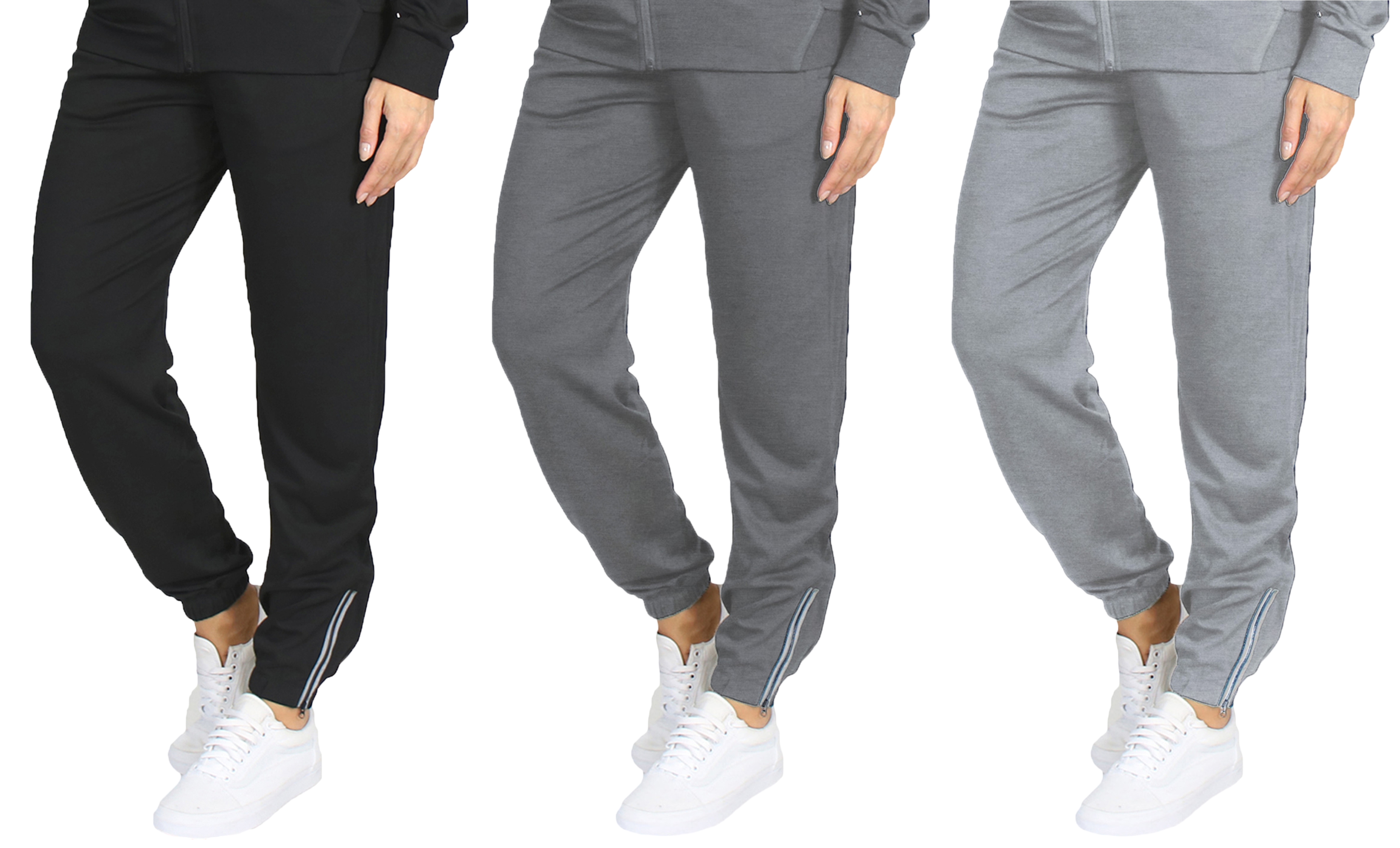 3Pk Womens Track Pants w-Ankle Zippers - Gallery 9