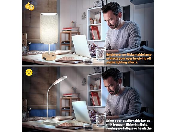 Brightever Bedside Table Lamps with 2 USB Ports & AC Outlet, Set of 2