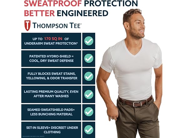 Thompson TEE Men (M) Sweatproof Rayon V Undershirt