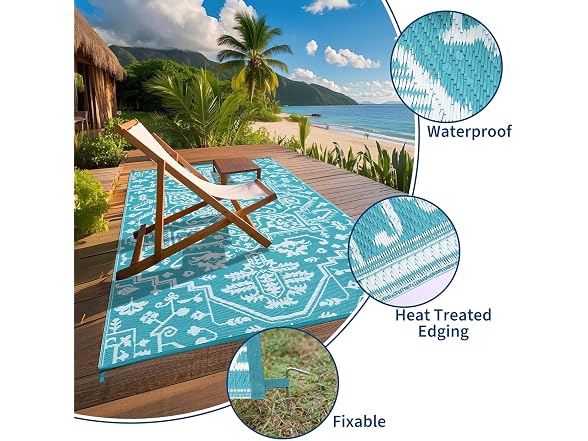 8x10 Outdoor Rug Plastic Straw Blue