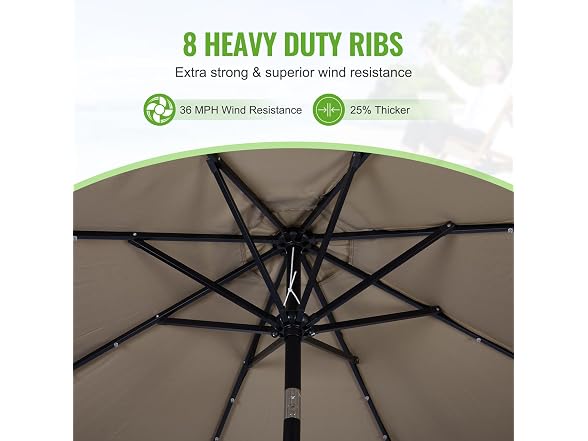 Backyard Expressions 9FT Solar Patio Umbrella Desert Taupe
