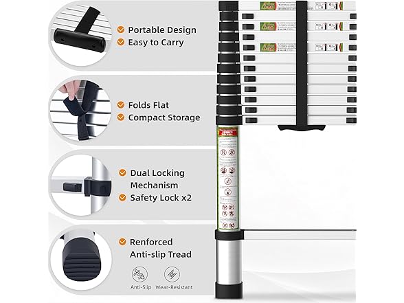 SPIEEK Telescoping Ladder for RV & Attic, 16.5FT Aluminum Extension Ladder with Dual Locking Mechanism, Max Load 330lbs, Compact Foldable Ladder for Roof, Home, Travel Trailer & Multi-Surface Use (Open Box)