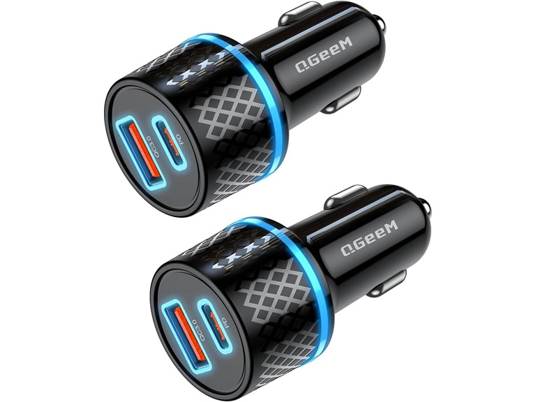 (2 Pack) QGeeM 91W USB-C Car Cigarette Adapter