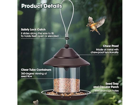 MAXDORIA Hanging Metal Roof Bird Feeder