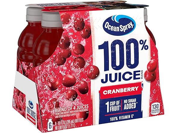 6PK Ocean Spray 100% Juice, Cranberry Juice