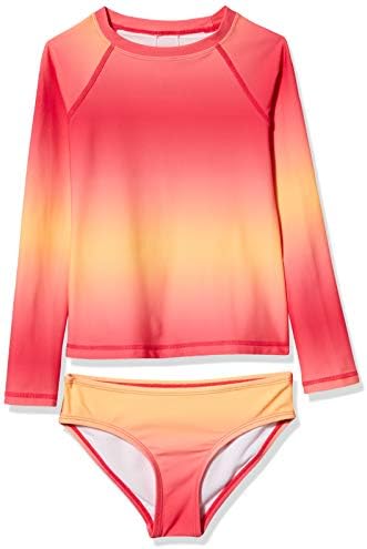 Kanu Surf Girls' Long Sleeve Rashguard UPF 50+ Two Piece Swim Set, Janie Coral, 14/16