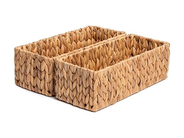 JS HOME Water Hyacinth Wicker Storage Baskets, 2-Pack