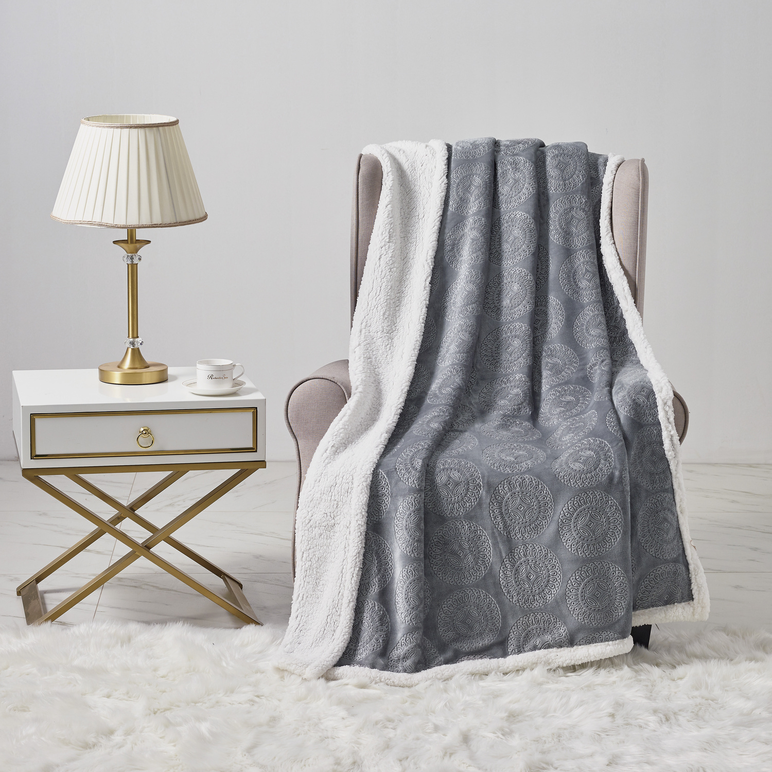 50 x 60 Embossed Sherpa Throw Blanket 100% Polyester - Gallery 4