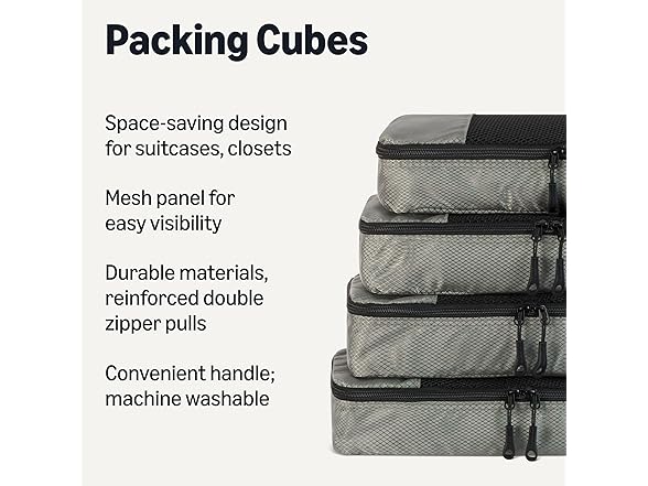 Amazon Essentials 4-Piece Packing Cube Slim, Gray