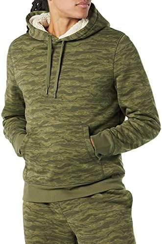 Amazon Essentials Men's Hoodies, Sherpa-Lined Pullover, Dark Green Camo, X-Small