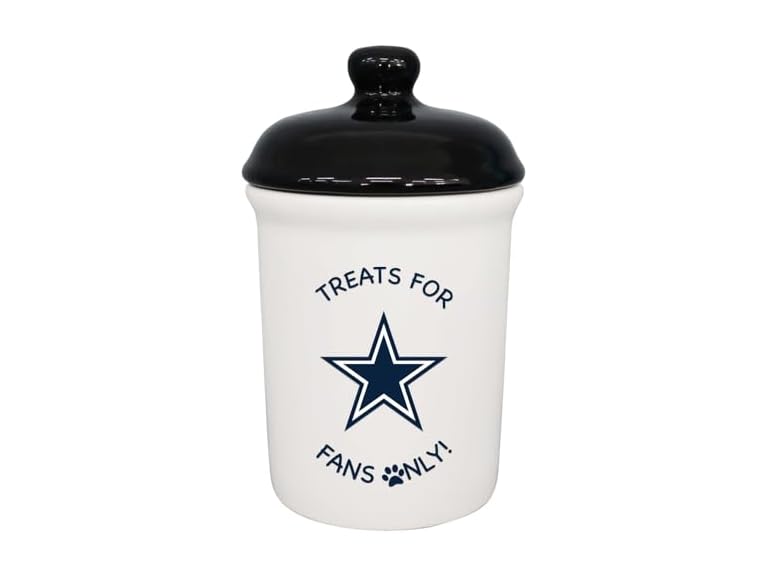 The Memory Company | Licensed NFL Treats for Team Fans Only Ceramic Pet Treat Canister,Dallas Cowboys