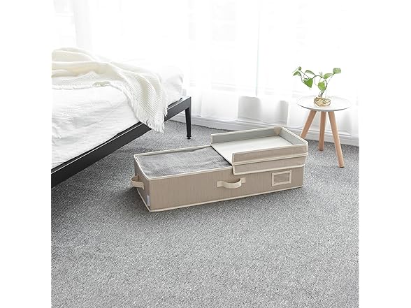 Sukkiri Homu Under Bed Fabric Zipper Blanket Storage Container  Clay