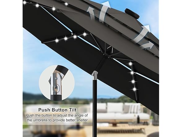 ABCCANOPY Solar Led Patio Umbrellas 3-Tiers 11FT (Dark Gray)
