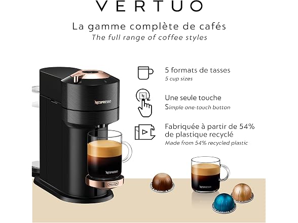 Nespresso Vertuo Next Machine by De'Longhi, Black w Rose Gold