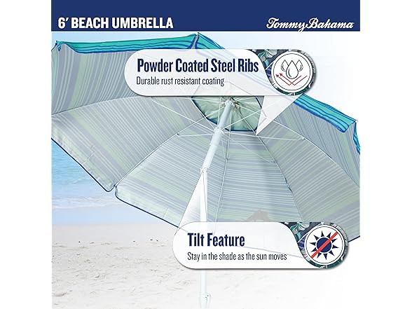 Tommy Bahama 6' UPF 50+ Tilt Beach Umbrella