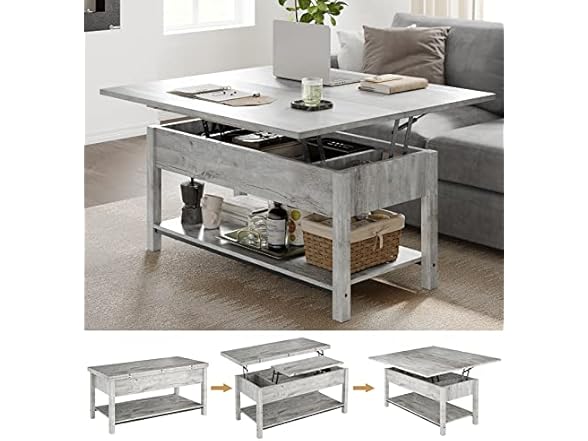 FABATO 4-in-1 Lift Top Coffee Table Grey