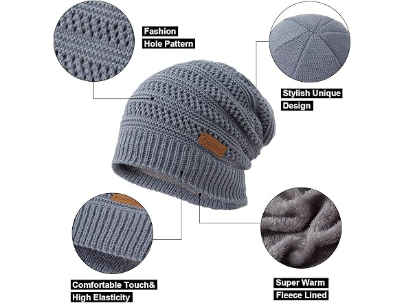 Omechy (OS) Beanie Thick Fluffy Lined Knit Cap