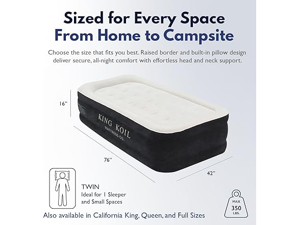 King Koil Plush Pillow Top Luxury Twin Air Mattress