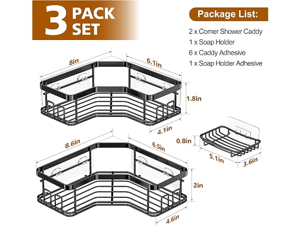 MAXIFFE 3-Pack Corner Shower Caddy Steel