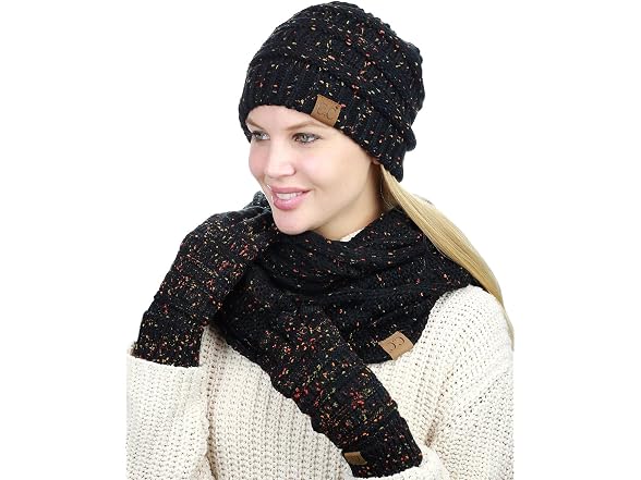 C.C Unisex (OS) Cable Knit Gloves Confetti Black