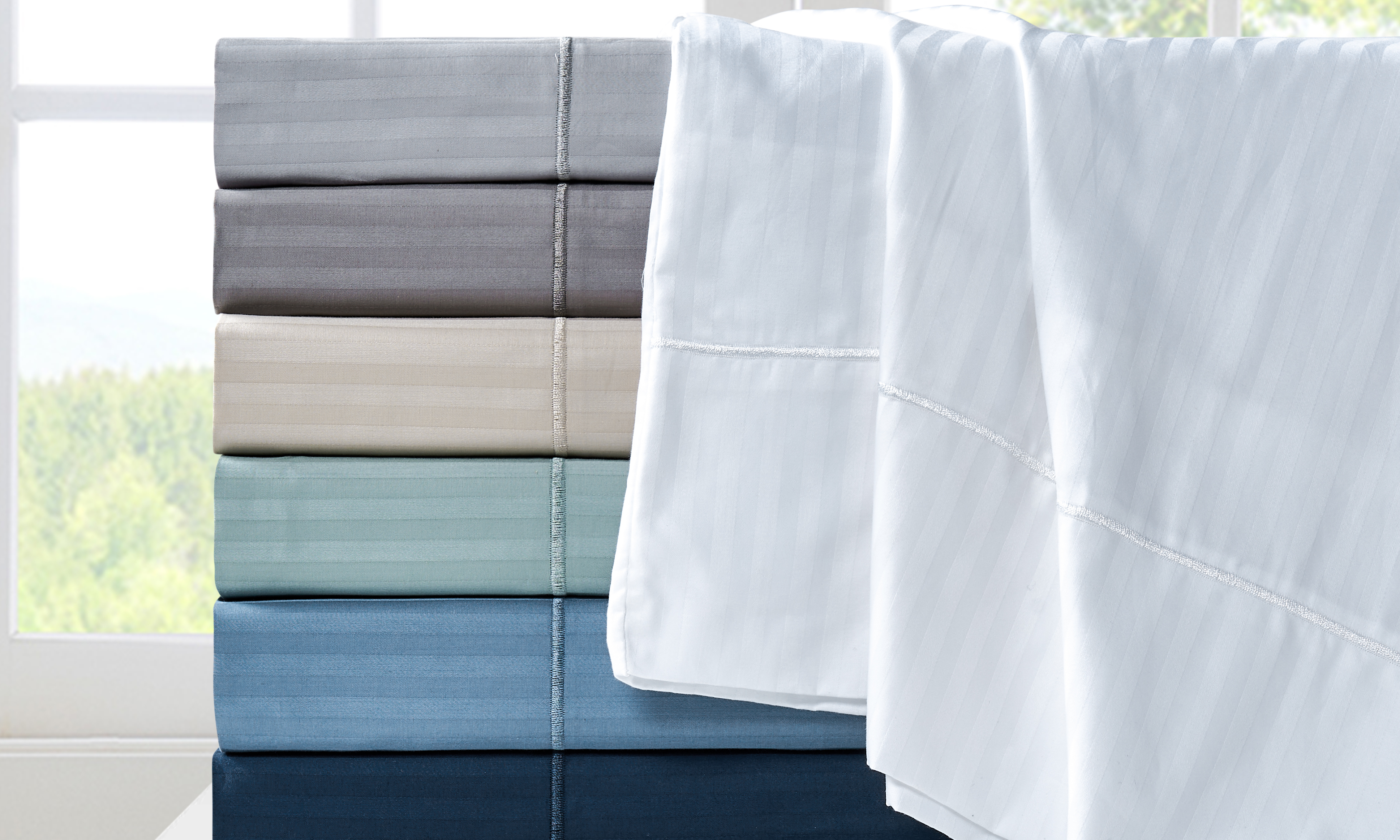 500TC Cotton Damask Stripe 4PC Sheet Set - Gallery 9