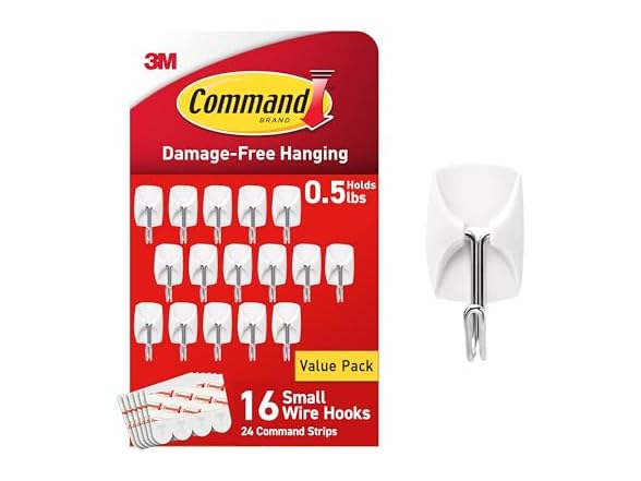 Command Small Wire Hooks, 16 Hooks