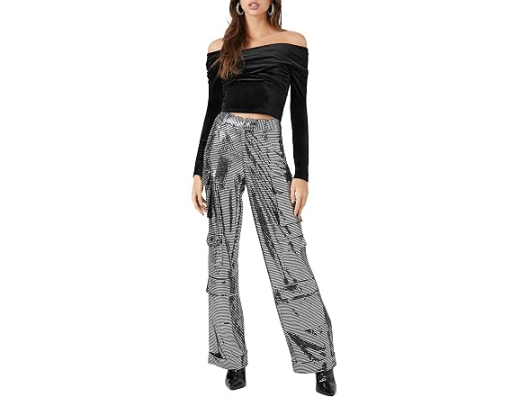 Forever 21 (L) Metallic Wide-Leg Cargo Pants