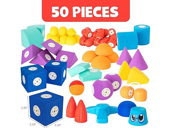 Blockaroo Magnetic Foam Building Blocks - 50-Piece Set