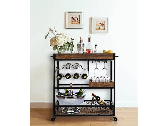 Bar Cart for Home, 3-Tier Rolling