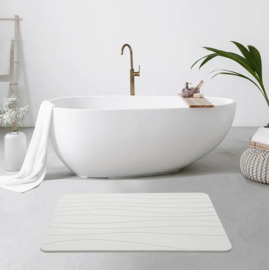 Off White Wave Stone Bath Mat, 24"x15" - Gallery 5