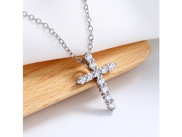 14K White Gold Plated Cross Necklace