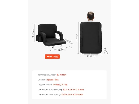 Stadium Seat with Back Support, Wide Bleacher
