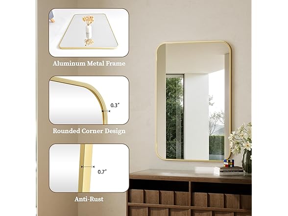 BEAUTYPEAK Wall Mounted Bathroom Mirror