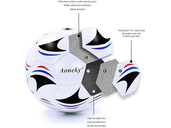 Aoneky Soccer Ball with Pump White/Black/Blue/Red