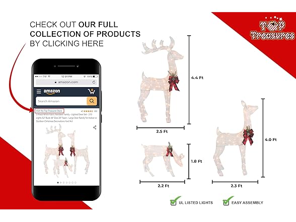 Top Treasures 3-Piece White Fabric Reindeer Family White