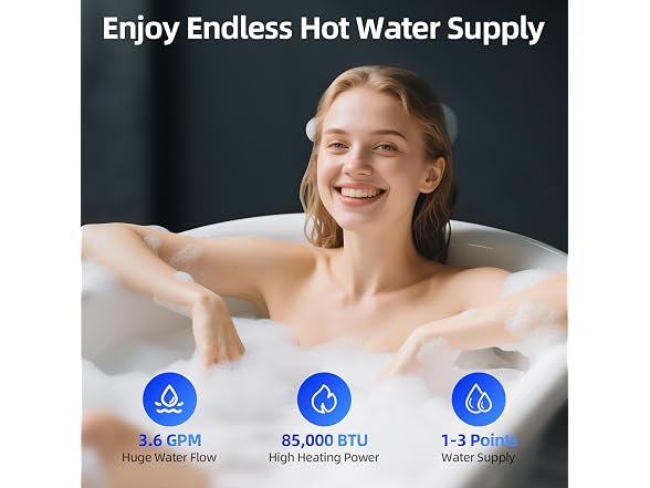 Nature Gas Tankless Water Heater, Indoor Max 3.6 GPM, 80,000 BTU On Demand Instant Hot Water Heater Nature Gas with LED Temperature Control Panel, 1/2\" NPT Connector Size, Gray 3.6 N1 (Open Box)