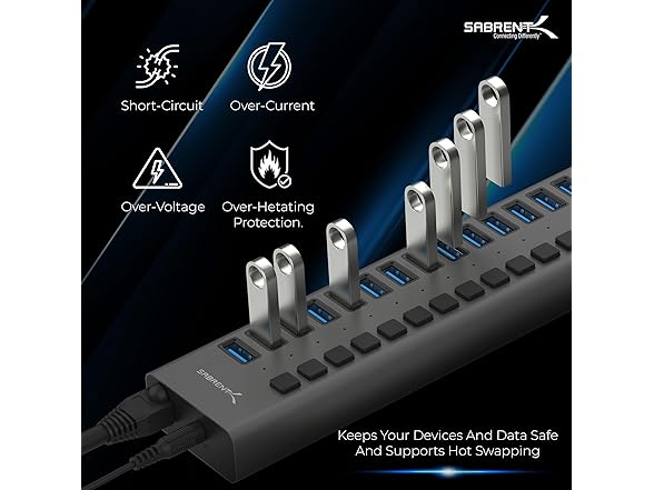 SABRENT 16-Port USB 3.0 Hub 90W Charger